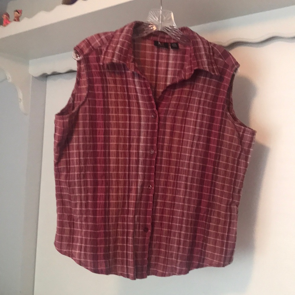 ALC plaid seersucker sleeveless button down